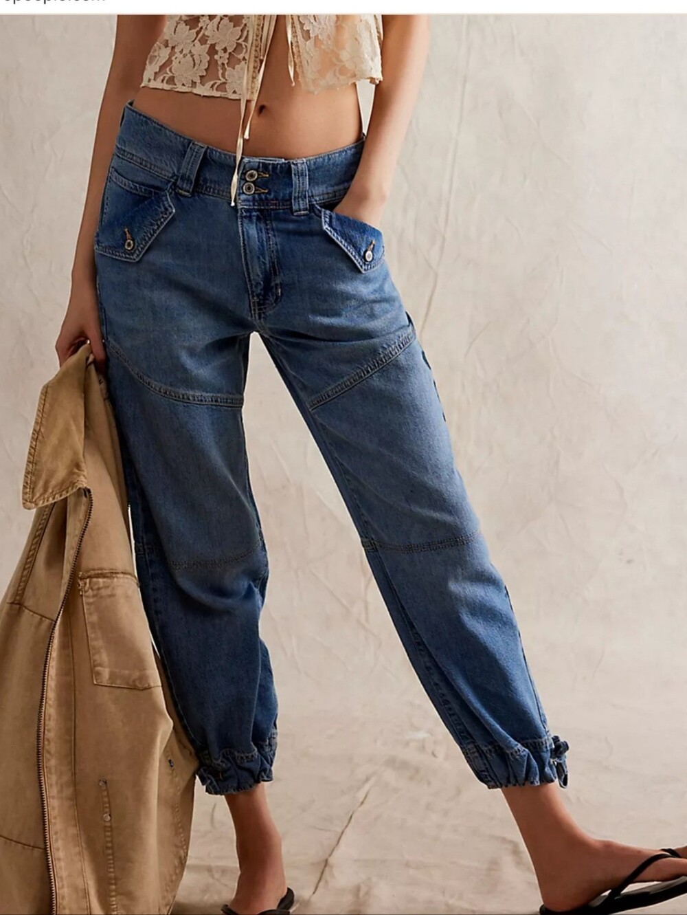 Free People Bonita Cargo Slim Crop Jeans - Blue